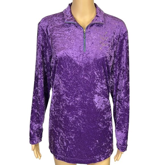 Lori of‎ California AM Casuals M Purple Velour Long Sleeve 1/4 Zip Blouse Shirt - Picture 1 of 12
